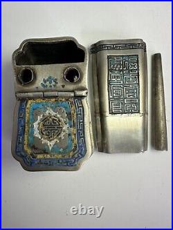 Antique Chinese Collectors Opium Travel Set Silver