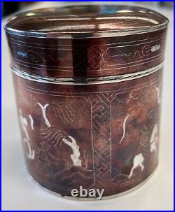 Antique Chinese Copper box / tea caddy with silver wire inlay
