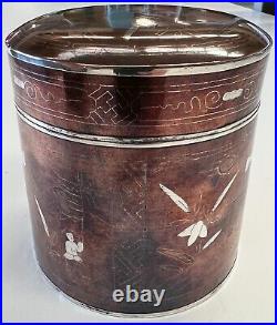 Antique Chinese Copper box / tea caddy with silver wire inlay