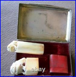 Antique Chinese EXPORT WAX Seal Set in Hallmarked 900 Silver Box Rare