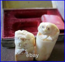 Antique Chinese EXPORT WAX Seal Set in Hallmarked 900 Silver Box Rare
