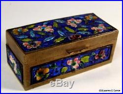 Antique Chinese Enamel & Brass Floral Stamp Box