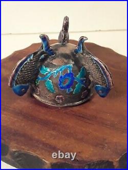 Antique Chinese Enamel Export Silver Egg Box with Fish