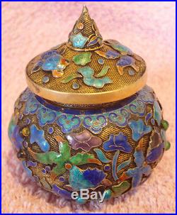 Antique Chinese Enamel Silver Small Jar Box