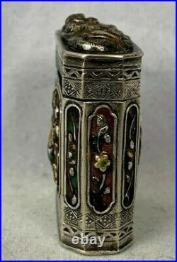 Antique Chinese Enamel on Silver Snuff Opium Box Signed