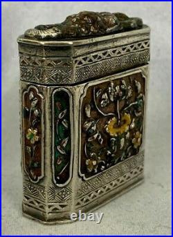 Antique Chinese Enamel on Silver Snuff Opium Box Signed