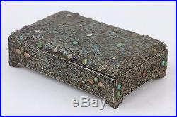 Antique Chinese Enameled Silver Box with Jewel Accent