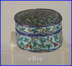 Antique Chinese Enameled Silver Jewelry Trinket Box Floral Decoration As Is