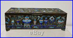 Antique Chinese Enameled Silver Plate Cigarette Holder Box Scholar's Objects