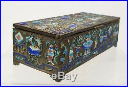 Antique Chinese Enameled Silver Plate Cigarette Holder Box Scholar's Objects