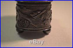 Antique Chinese Export Asian Sterling Silver Repousse Garden Scene Vanity Box