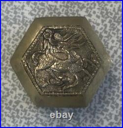 Antique Chinese Export Box Repoussé Sterling Dragon Silver Pill Box Hexagonal