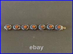 Antique Chinese Export Bracelet Silver Blue Enamel Cabochon 7 Panel Pre-1949