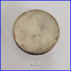 Antique Chinese Export Cinnabar Round Trinket Box Floral Design 2.5 Silver Wash