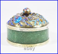 Antique Chinese Export Enamel Silver And Jade Jewelery Box Swedish Import