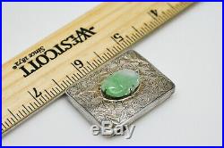 Antique Chinese Export Silver And Jade Pill Box, 1.5 x 1.25 inches