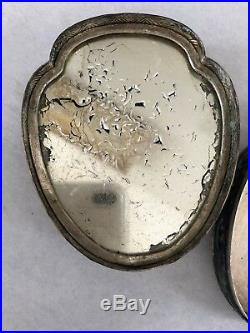 Antique Chinese Export Silver Blue Enamel Snuff Box Compact 3 1/2 Scarab Shape