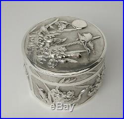 Antique Chinese Export Silver Box Iris & Stork Wo Shing 1880 1900