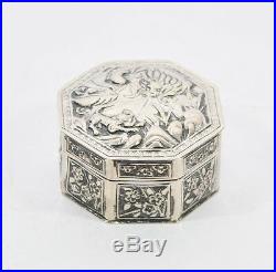 Antique Chinese Export Silver Box With Figures And Signed