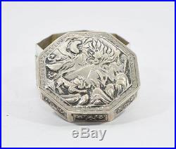 Antique Chinese Export Silver Box With Figures And Signed