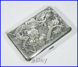 Antique Chinese Export Silver By Wang Hing Cigarette Case Box Dragon Shanghai