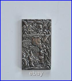 Antique Chinese Export Silver Card Case Holder Box With Figure