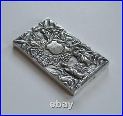 Antique Chinese Export Silver Card Case Holder Box With Figure
