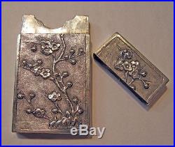 Antique Chinese Export Silver Card Cigarette Case Dragon Apple Blossoms