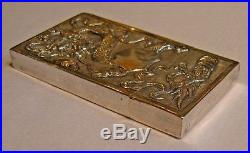 Antique Chinese Export Silver Card Cigarette Case Dragon Apple Blossoms