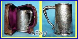 Antique Chinese Export Silver Christening Mug Tankard w Shagreen Box (4749)