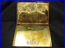 Antique Chinese Export Silver Cigarette Case set with Apple Green Jade Buttons