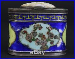 Antique Chinese Export Silver Cloisonne Enameled Snuff Box w Cameo Top NR ADM