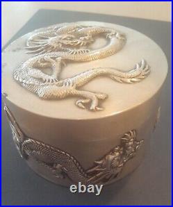 Antique Chinese Export Silver Dragon WANG HING Footed Box Ca 1885 WH 90