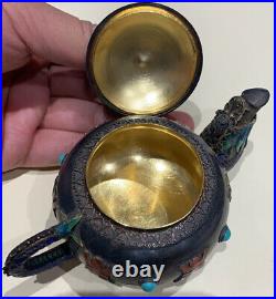 Antique Chinese Export Silver Enamel Barrel Teapot