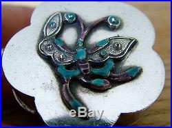 Antique Chinese Export Silver & Enamel Butterfly Moth Box Signed To Base Nr