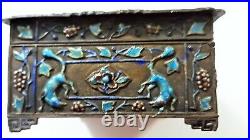 Antique Chinese Export Silver Enameled Opium Box Foo Dogs Chrysanthemums