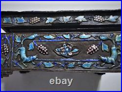 Antique Chinese Export Silver Enameled Opium Box & Trays Foo Dogs Chrysanthemums