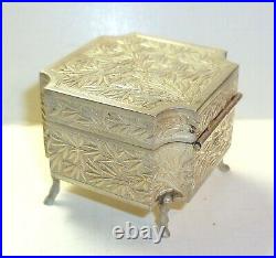 Antique Chinese Export Silver Footed Trinket Snuff Box Bamboo Signed