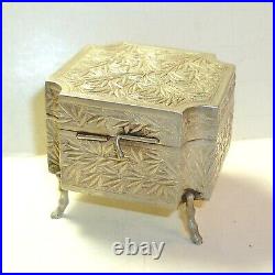 Antique Chinese Export Silver Footed Trinket Snuff Box Bamboo Signed