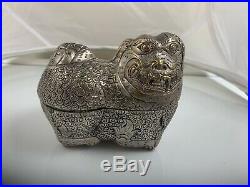 Antique Chinese Export Silver Fu Foo Dog Trinket Box Figurine