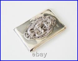 Antique Chinese Export Silver Gigarette Case Box Card Dragon China Qing Dynasty