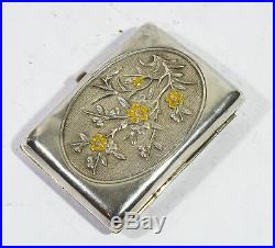 Antique Chinese Export Silver Gigarette Case Box Card Inlaid Gold Dragon
