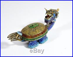 Antique Chinese Export Silver Gilt Filigree And Enamel Turtle Jewelry Box