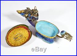 Antique Chinese Export Silver Gilt Filigree And Enamel Turtle Jewelry Box