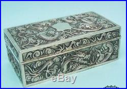 Antique Chinese Export Silver Lidded Box By Kwong Wa Ca 1870
