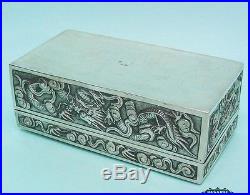 Antique Chinese Export Silver Lidded Box By Kwong Wa Ca 1870