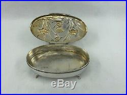 Antique Chinese Export Silver Oval Box with Crane & Iris by WangHing