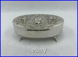 Antique Chinese Export Silver Oval Box with Crane & Japanese Iris by WangHing