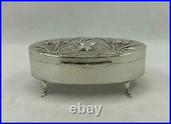 Antique Chinese Export Silver Oval Box with Crane & Japanese Iris by WangHing