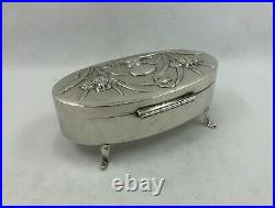 Antique Chinese Export Silver Oval Box with Crane & Japanese Iris by WangHing